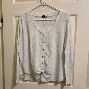 Women's White Button-Down Waffle Knit Top